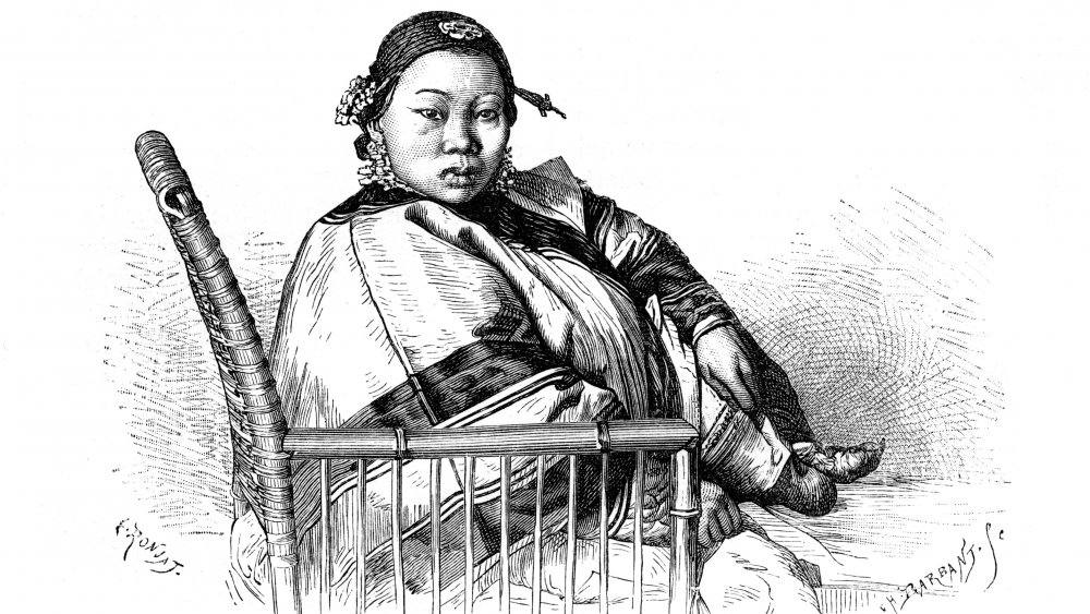 woman undergoing foot binding