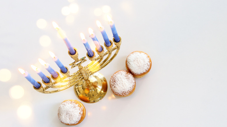 Hanukkah menorah and foods