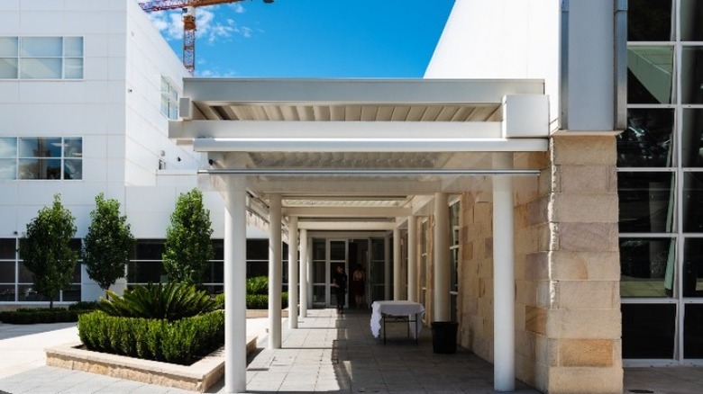 entrance of Hillsong Church with covered walkway