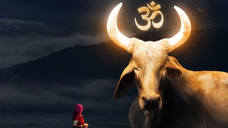sacred cow with AUM symbol