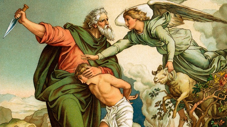 Abraham tries to sacrifice Isaac instead of a ram London c.1880