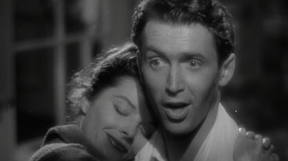 Katharine Hepburn as Tracy Samantha Lord and Jimmy Stewart as Macaulay "Mike" Connor in The Philadelphia Story
