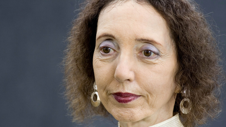 author Joyce Carol Oates with silver earrings