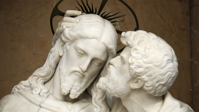 Judas kissing Jesus sculpture