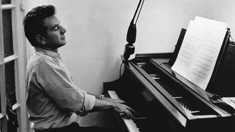 Leonard Bernstein playing piano eyes closed