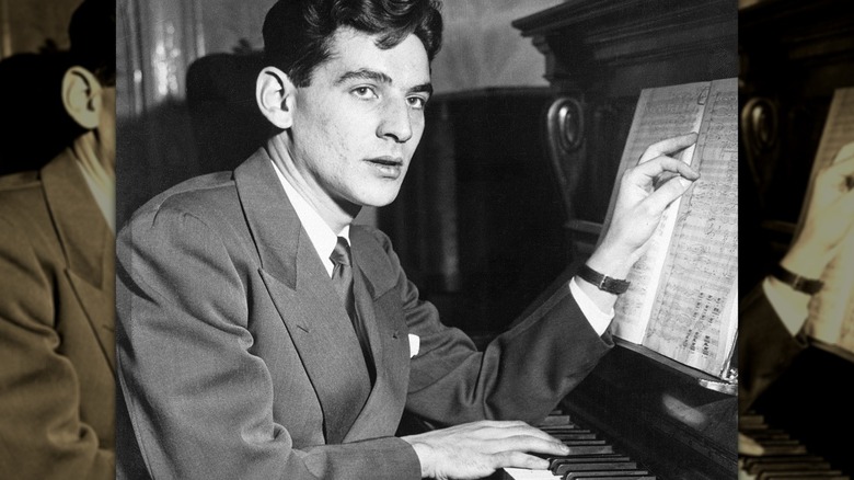 Leonard Bernstein piano hand on music sheet