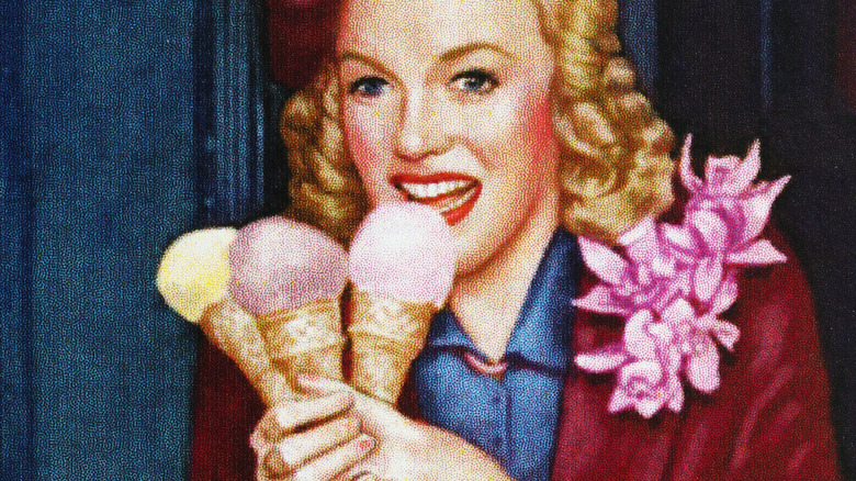 Postage stamp showing Monroe eating ice cream
