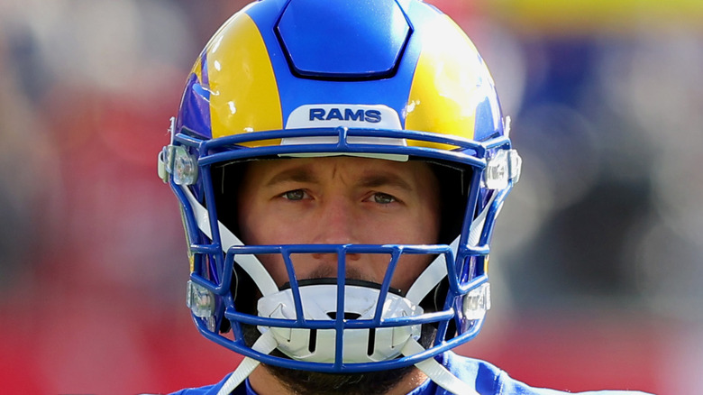 Matthew Stafford warming up