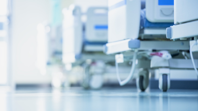 Hospital beds blurred