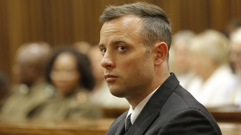 Oscar Pistorius sitting in court
