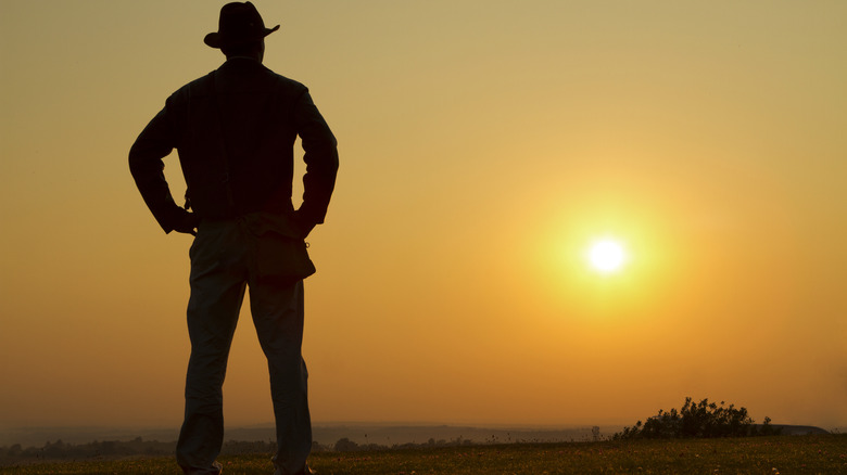 cowboy watching sunset