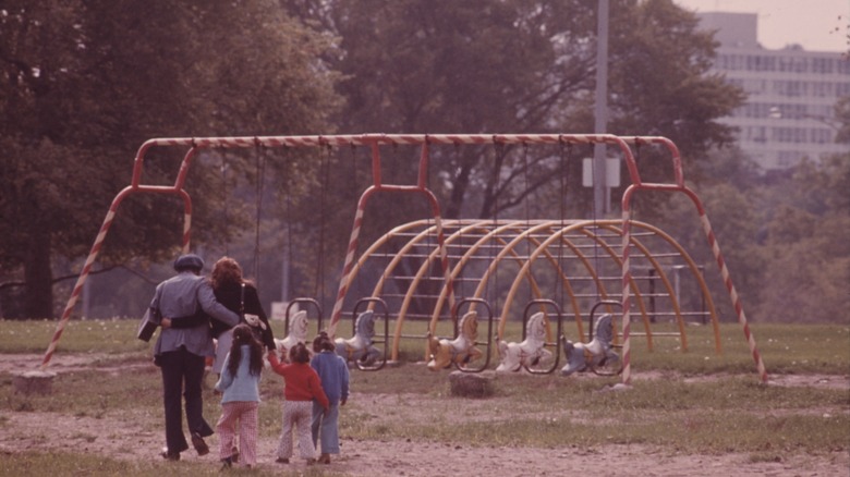 family heading to the park near Chicago 1960s
