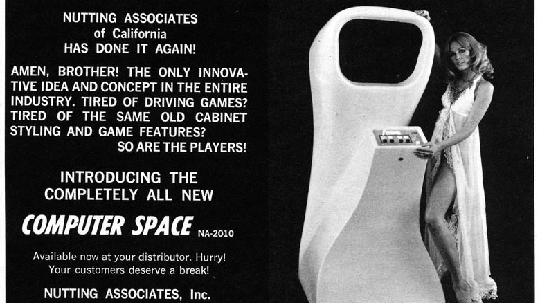 computer space advertisment with model