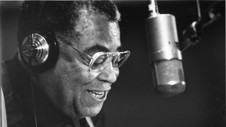 James Earl Jones speaking into a microphone