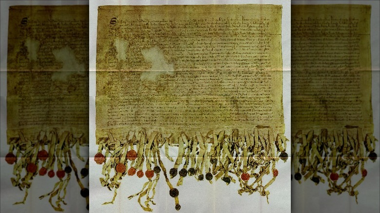 Reproduction of the "Tyninghame" (1320 A.D) copy of the Declaration of Arbroath.