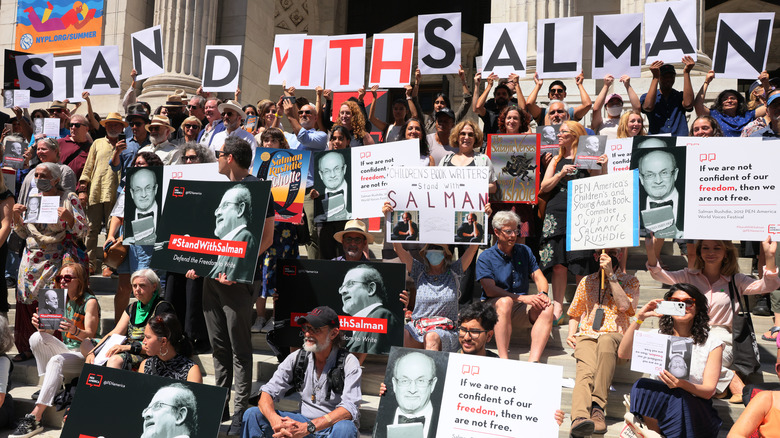 A Stand with Salman Rushdie demonstration