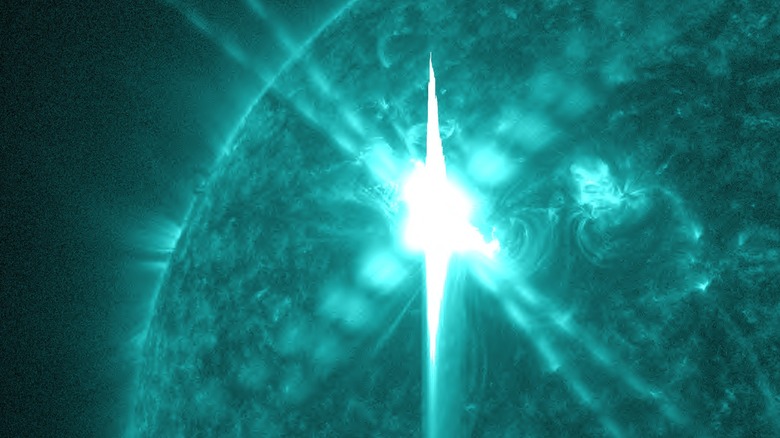 False colour image of a huge solar flare.