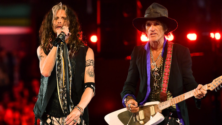 Steven Tyler and Joe Perryon stage