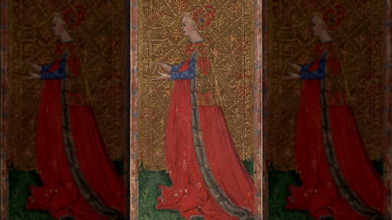  Damsel of Cups (Hearts) from the Visconti tarot deck