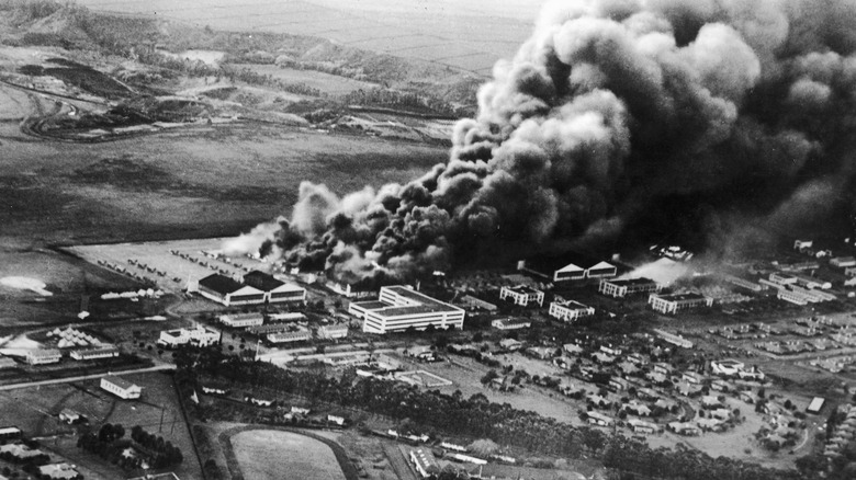 Smoke billows from an explosion