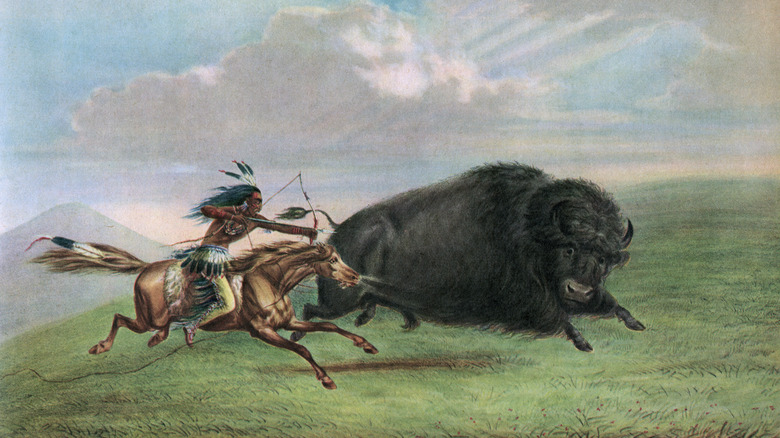 Plains warrior hunting buffalo