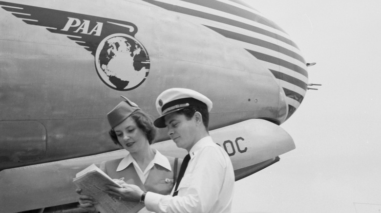 Pan Am plane with pilot and cabin crew