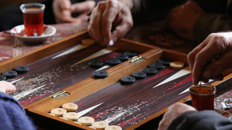 Turkish men playing backgammon