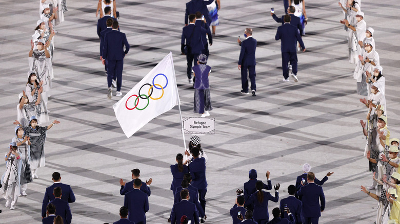 Refugee Olympic Team members at opening ceremony