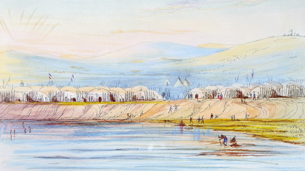 Arikara Village, (plate 80) from Illustrations of the manners, customs, and condition of the North American Indians. [1866 ed.]
