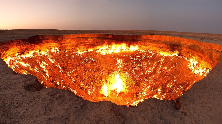 Darvaza Crater on fire, Turkmenistan