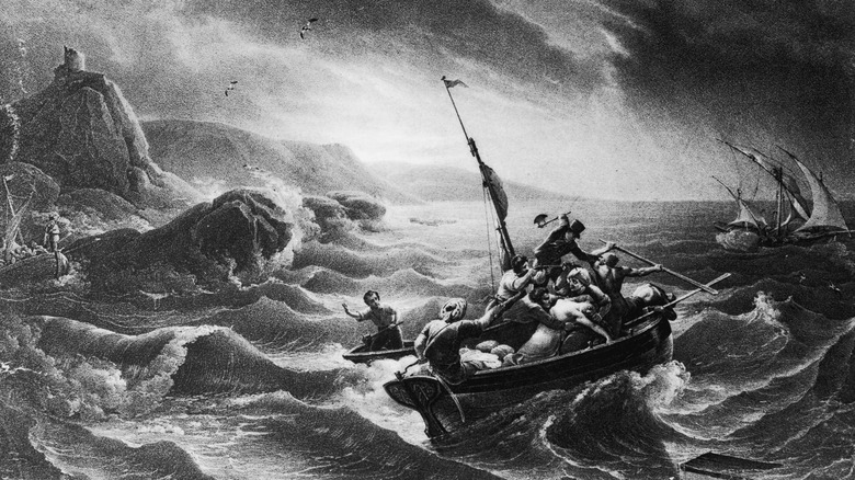 painting of a barbary corsair attack