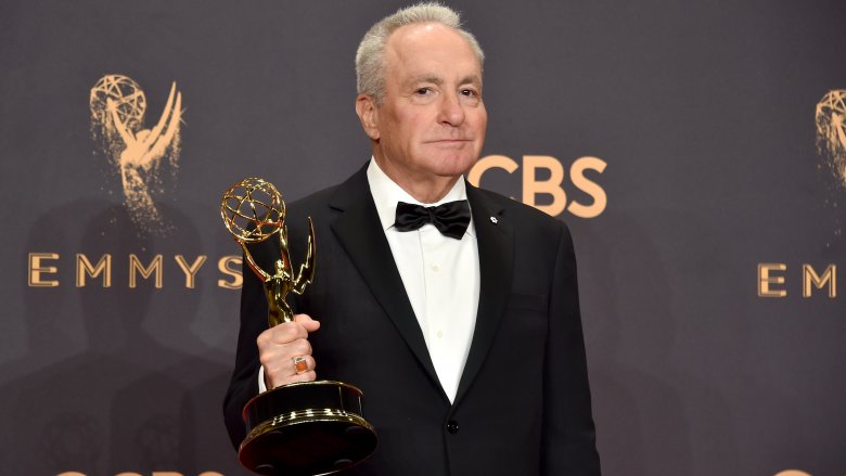lorne michaels in tuxedo holding Emmy award