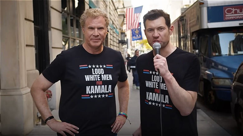Will Ferrell and Billy Eichner in Kamala Harris t-shirts