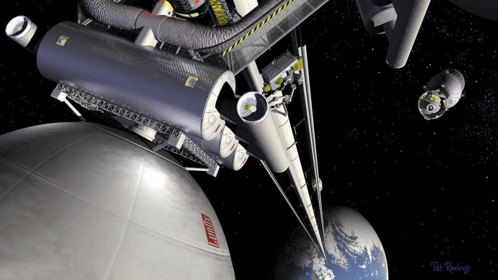 NASA's artist rendition of what a near-future space elevator could look like.