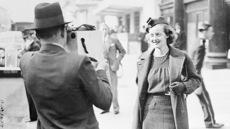 Bette Davis photographed outside court