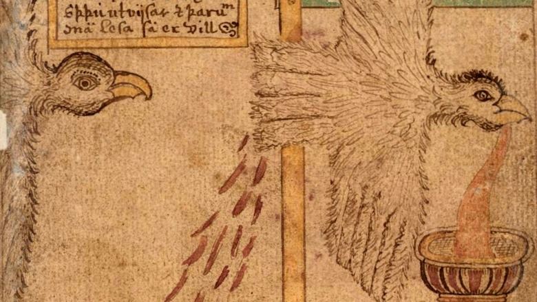 Odin as a bird spits out mead of poetry