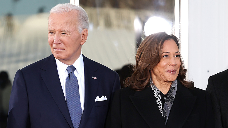 Joe Biden standing with Kamala Harris