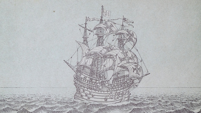 Engraving of Flor de la Mar ship