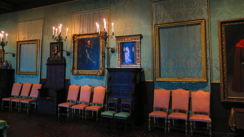 Empty frames denoting stolen artwork in Isabella Stuart Gardner Museum.