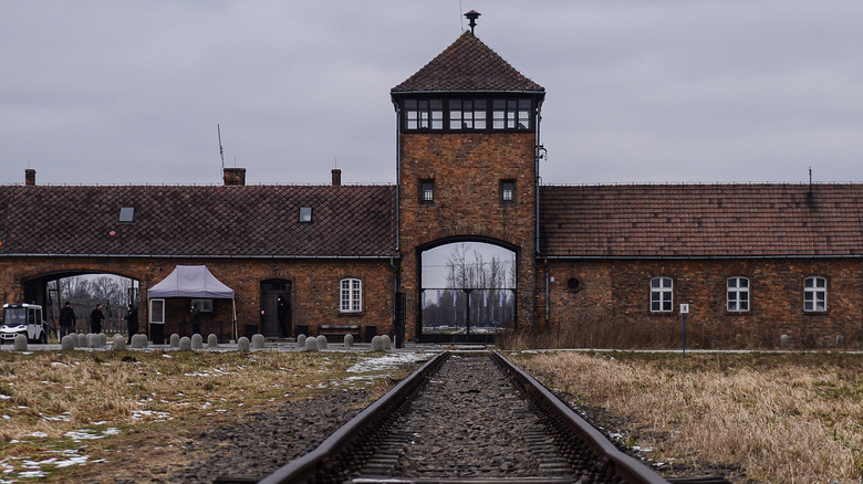 The entrance to the former site of Auschwitz-Birkenau