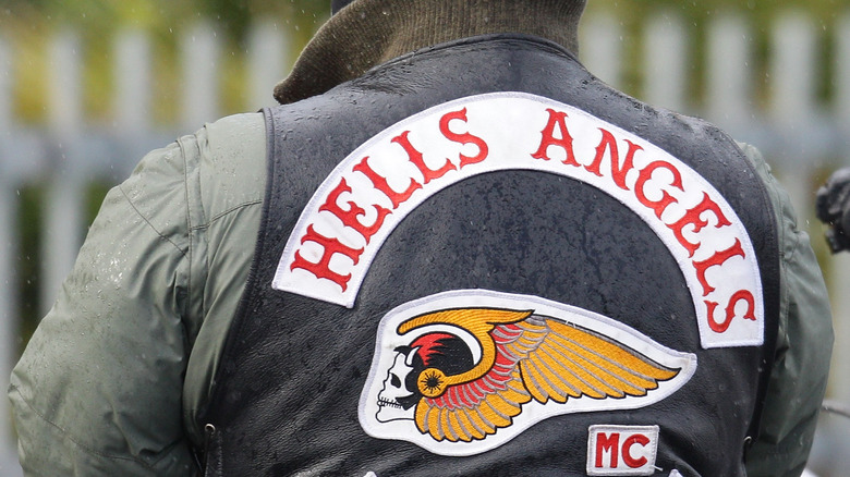 A Hells Angel wearing the deaths head patch on his jacket