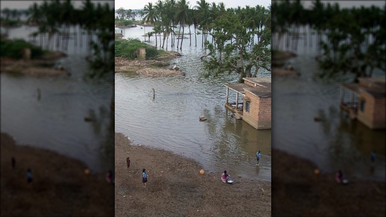 flooded house in south asia monsoon