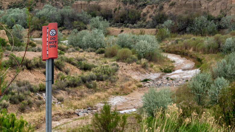 Do not dig sign next to Rio Puerco