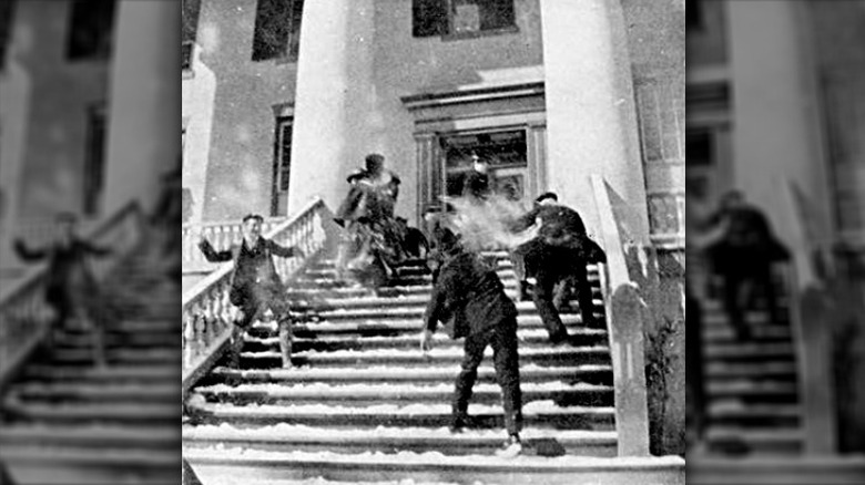 Photo of snowball fight in Tallahassee, 1899