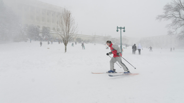 Person skiing during Snowzilla 2016