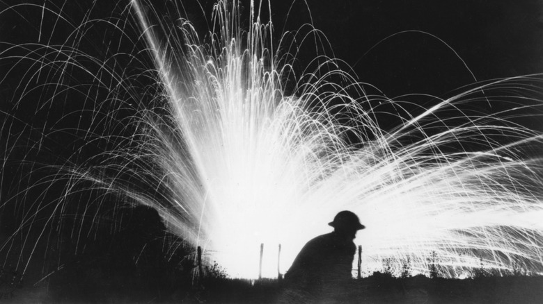 Flare behind WW1 soldier