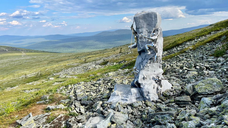 Stone monument at the site of Dyatlov Pass incident