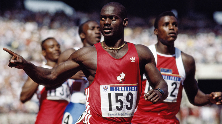 Ben Johnson during 100-meter race at 1988 Olympics