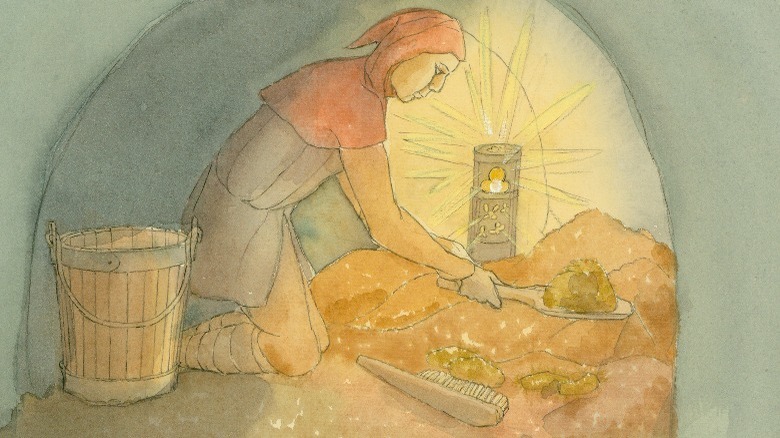 Painting of gong farmer shoveling