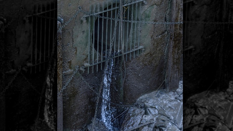 Sewage drain oozing sewage